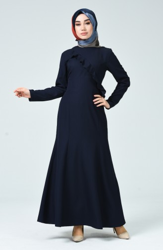 Fırfırlı Elbise 60086-01 Lacivert