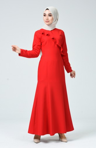 Fırfırlı Elbise 60086-04 Kırmızı