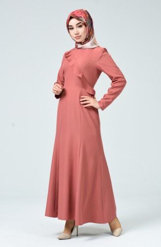 Fırfırlı Elbise 60086-07 Gül Kurusu