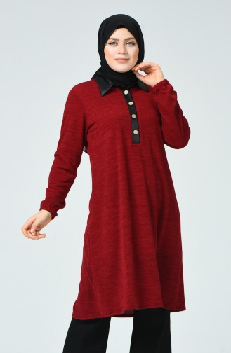 Tunique à Col Chemise Grande Taille 1213-05 Rouge Foncé 1213-05