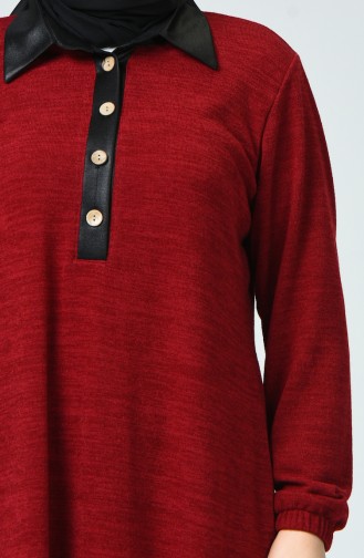 Büyük Beden Gömlek Yaka Tunik 1213-05 Koyu Kırmızı
