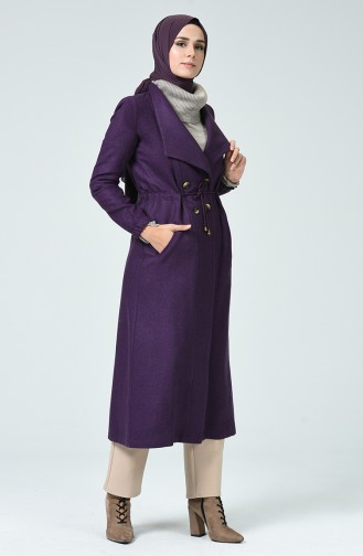 Double Breasted Collar Felt Coat Purple 5494-09
