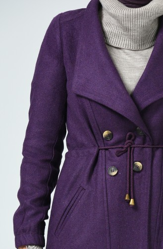 Double Breasted Collar Felt Coat Purple 5494-09