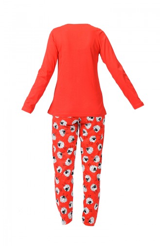 Bayan Uzun Kol Pijama Takımı 802056-A Kırmızı