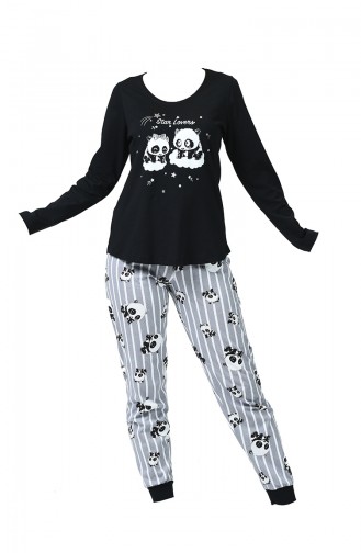 Bayan Uzun Kollu Pijama Takımı 906028-A Siyah