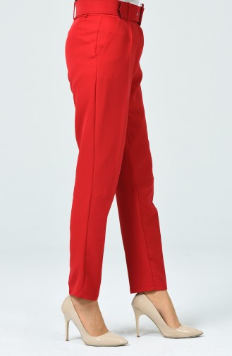 Belted Straight Leg Pants 0007-02 Red 0007-02