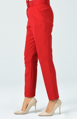 Belted Straight Leg Pants 0007-02 Red 0007-02