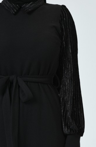 Garnili Kuşaklı Elbise 81759-01 Siyah