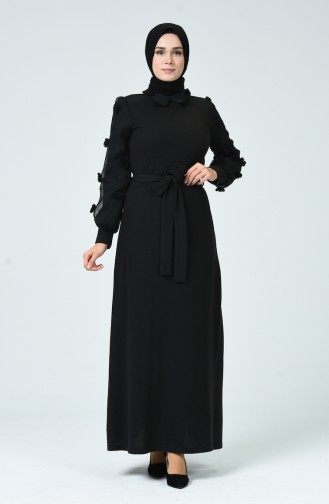 Sleeve Detailed Belted Dress 81761-01 Black 81761-01