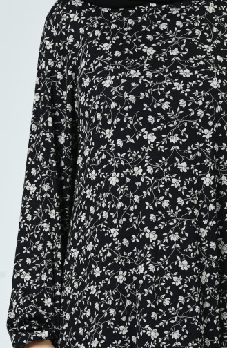 Çiçek Desenli Elbise 0041-02 Siyah