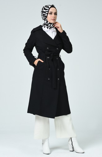 Zweireihiger Trenchcoat mit Gürtel 3013-01 Schwarz 3013-01