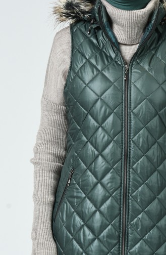 Gilet Sans Manches Matelassé à Fourrure 5147-04 Vert émeraude 5147-04