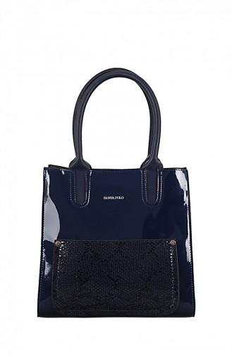 Santa Polo 07107 Sac à Main et Bandoulière Cuir Verni Bleu Marine 6007107209929