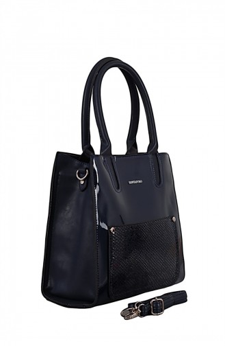 Santa Polo 07107 Sac à Main et Bandoulière Cuir Verni Bleu Marine 6007107209929
