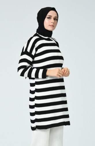 Tricot Striped Sweater Black 0014-04