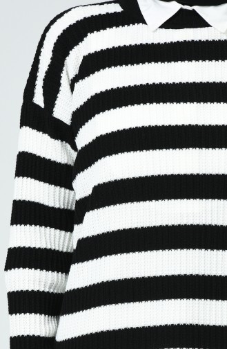 Tricot Striped Sweater Black 0014-04
