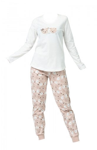 Bayan Uzun Kollu Pijama Takımı 905069-B Beyaz