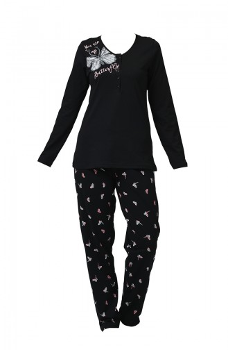Bayan Uzun Kollu Pijama Takımı 905111-A Siyah