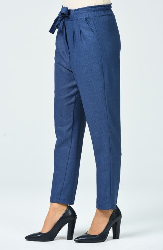 Herringbone Pattern Straight Leg Trousers 1737-02 Blue 1737-02