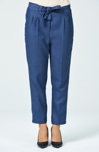 Herringbone Pattern Straight Leg Trousers 1737-02 Blue 1737-02