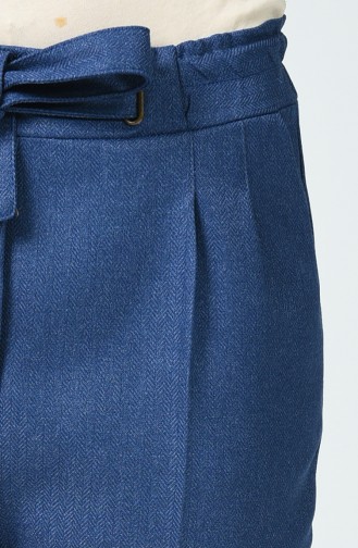 Herringbone Pattern Straight Leg Trousers 1737-02 Blue 1737-02
