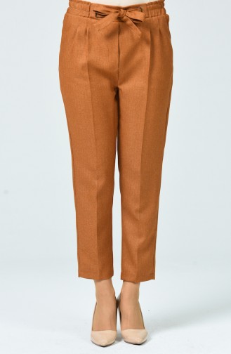 Herringbone Pattern Straight Leg Trousers 1737-04 Dark Mustard 1737-04