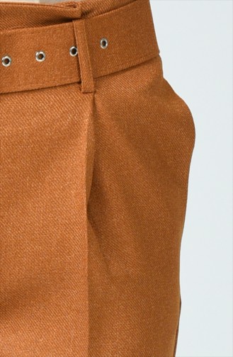 Pantalon Taille Haute avec Ceinture 1739-01 Moutarde 1739-01