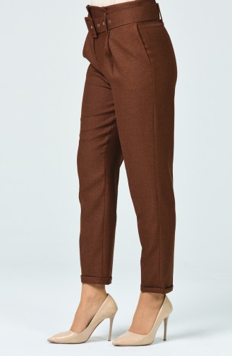 Pantalon Taille Haute avec Ceinture 1739-03 Brun 1739-03