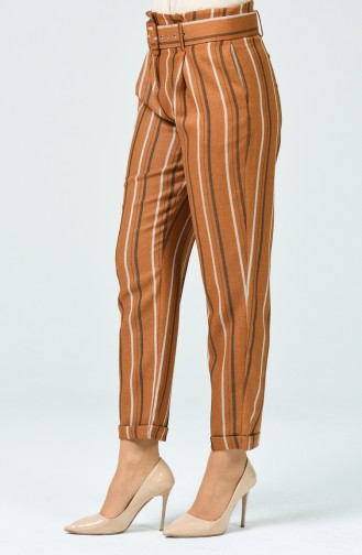Pantalon Taille Haute avec Ceinture 1739A-01 Moutarde 1739A-01
