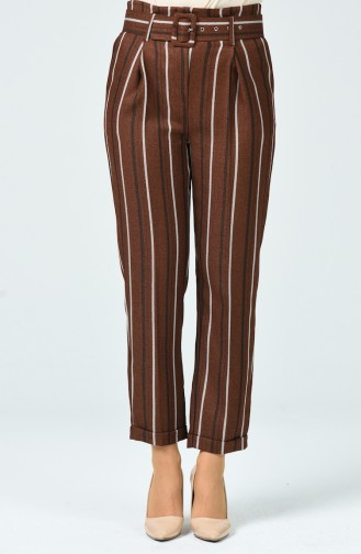  Pantalon Taille Haute avec Ceinture 1739A-02 Brun 1739A-02