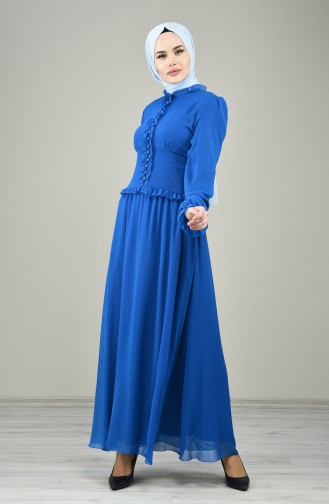 Robe de Soirée Boutonnée 8107-02 Bleu Roi 8107-02