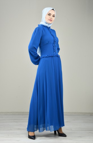 Robe de Soirée Boutonnée 8107-02 Bleu Roi 8107-02