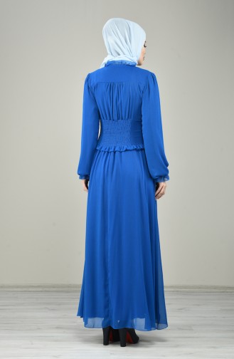 فستان سهرة بأزرار أمامية أزرق 8107-02