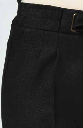 Herringbone Pattern Straight Leg Trousers 1737-01 Black 1737-01