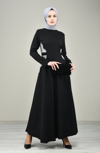 Black Hijab Evening Dress 8041-01