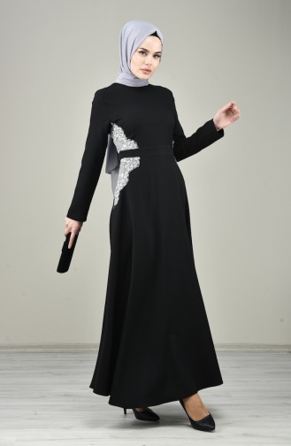 Black Hijab Evening Dress 8041-01