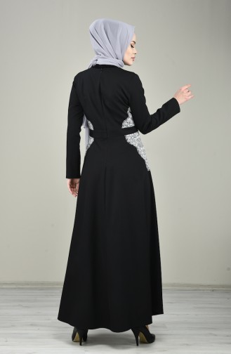 Black Hijab Evening Dress 8041-01