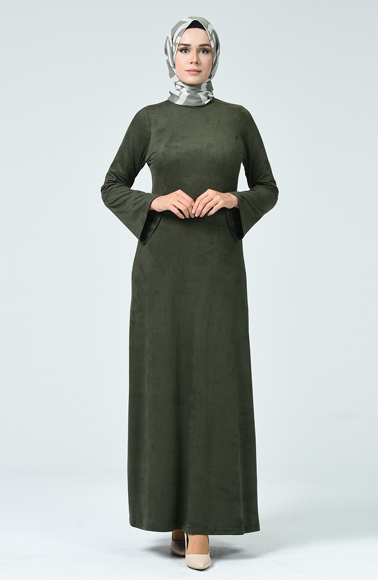 Süet Elbise 1346-02 Haki