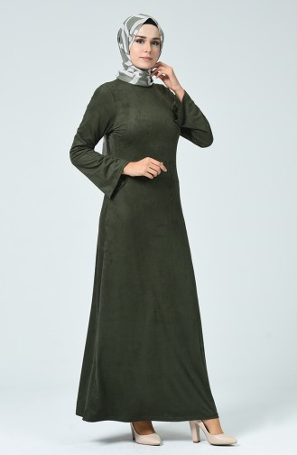 Süet Elbise 1346-02 Haki
