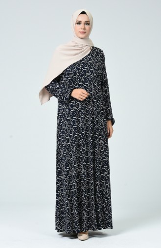 Navy Blue Hijab Dress 0043-02