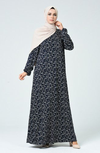 Navy Blue Hijab Dress 0043-02