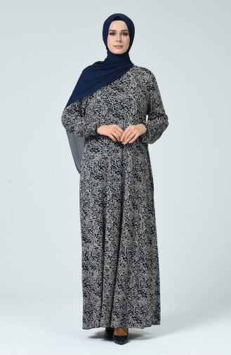 Navy Blue Hijab Dress 0045-02