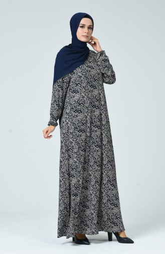 Navy Blue Hijab Dress 0045-02