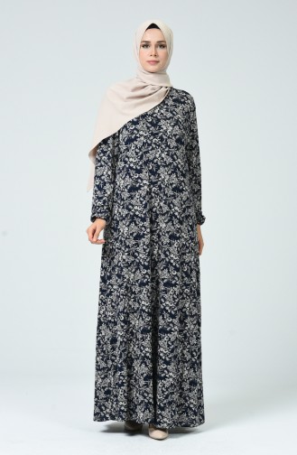 Navy Blue Hijab Dress 0046-01