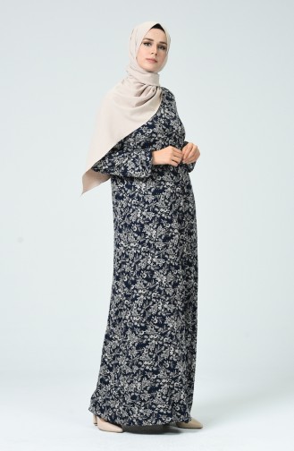 Navy Blue Hijab Dress 0046-01