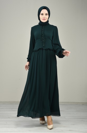 فستان سهرة بأزرار أمامية أخضر زمردي 8107-15