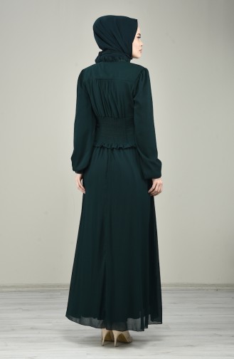 Front Buttoned Evening Dress Emerald Green 8107-15