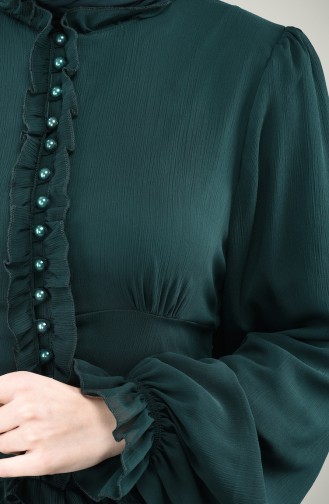 فستان سهرة بأزرار أمامية أخضر زمردي 8107-15