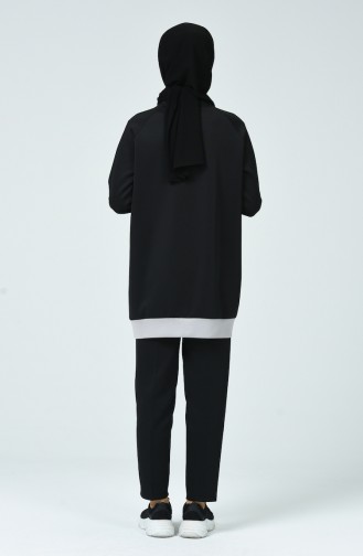 Dalgıç Kumaş Tunik Pantolon İkili Takım 0798-01 Siyah Gri