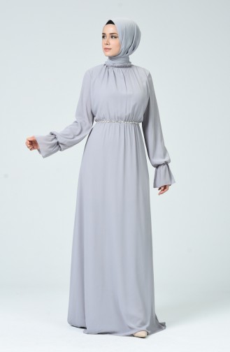 Gerafftes Chiffon Kleid 5063-02 Grau 5063-02